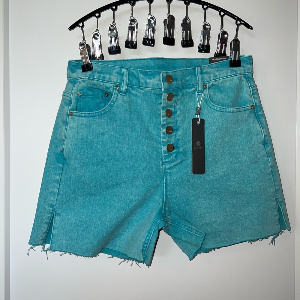 Tractr Blue Jean Shorts with Frayed Hem